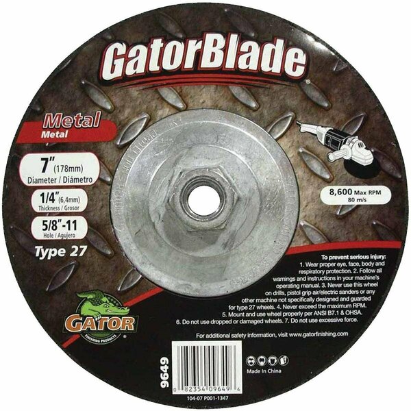 Gator Finishing Blade Type 27 7 In. x 1/4 In. x 5/8 In.-11 Metal Cut-Off Wheel 9649